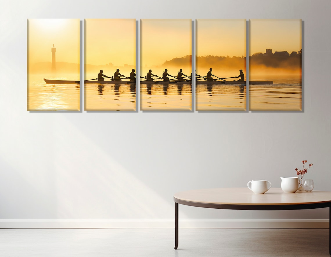 Rowers at Sunset, Rowing Landscape Art Print - Image 2