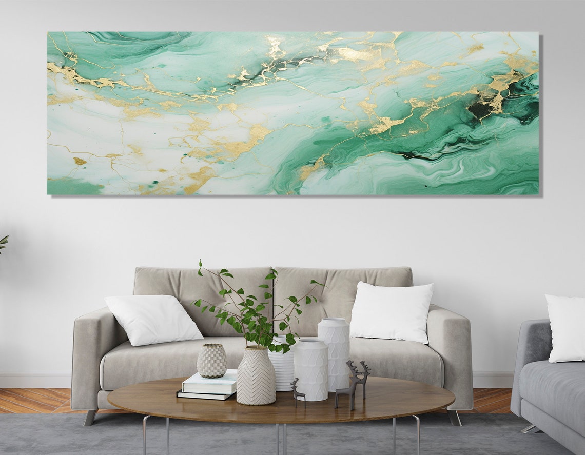 Emerald Green Marble Gold Veins Abstract Luxury Modern Wall Art Poster - Image 4