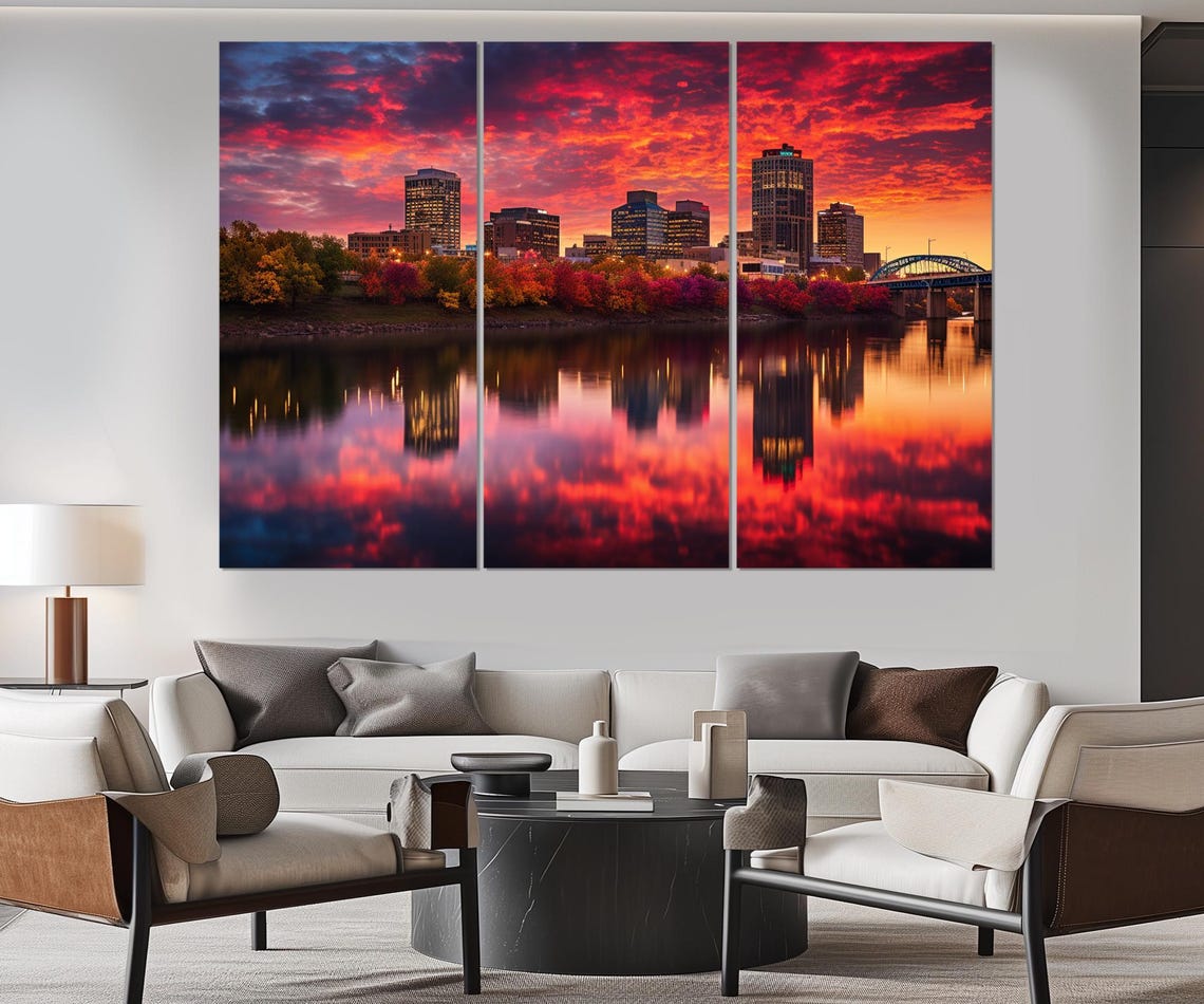 Little Rock Skyline Fiery Sunset River Reflection Arkansas Poster - Image 4