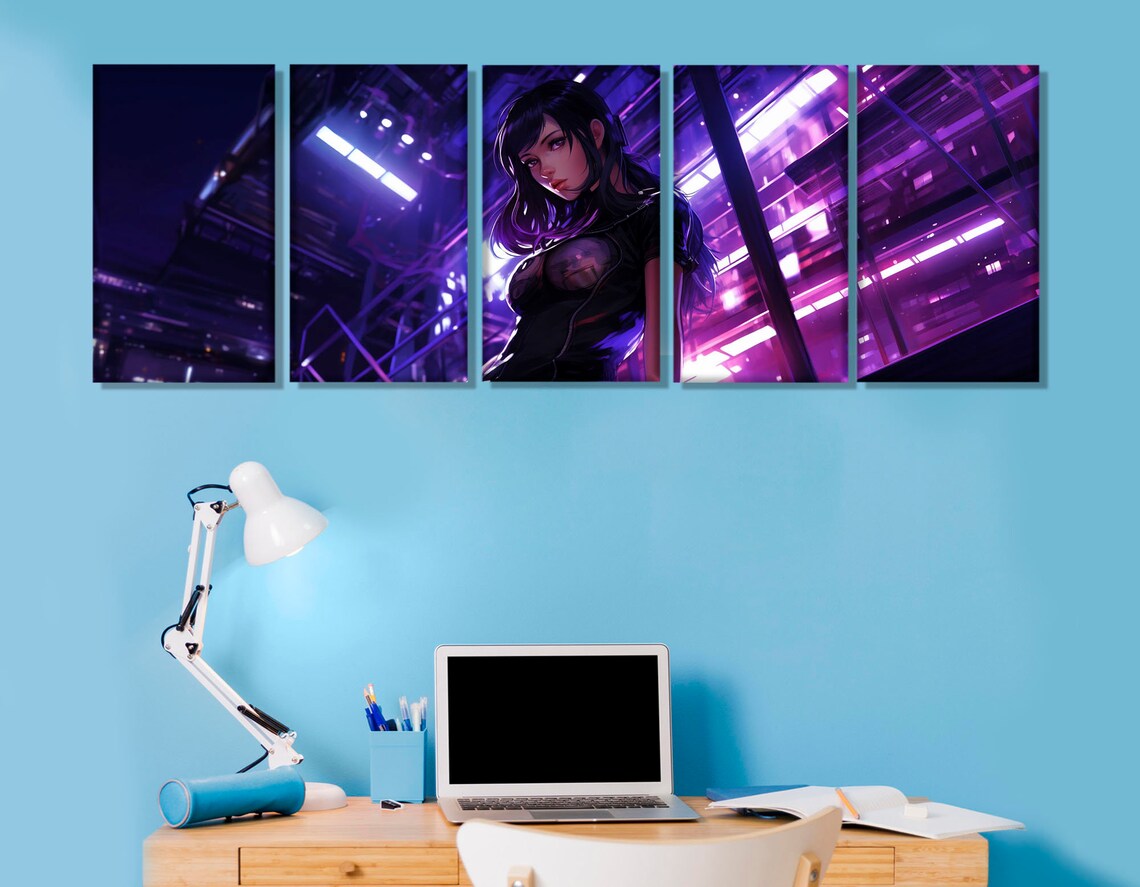 Anime Wall Decor Anime Girl Painting Print Teen Room Decor Gamer Room Decor Gamer Gift Framed And Ready To Hang - Image 4