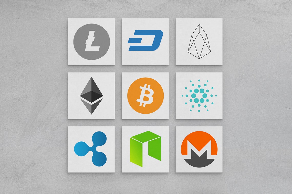Retro Cryptocurrency Logos Grid Bitcoin Ethereum Crypto Wall Poster - Image 4