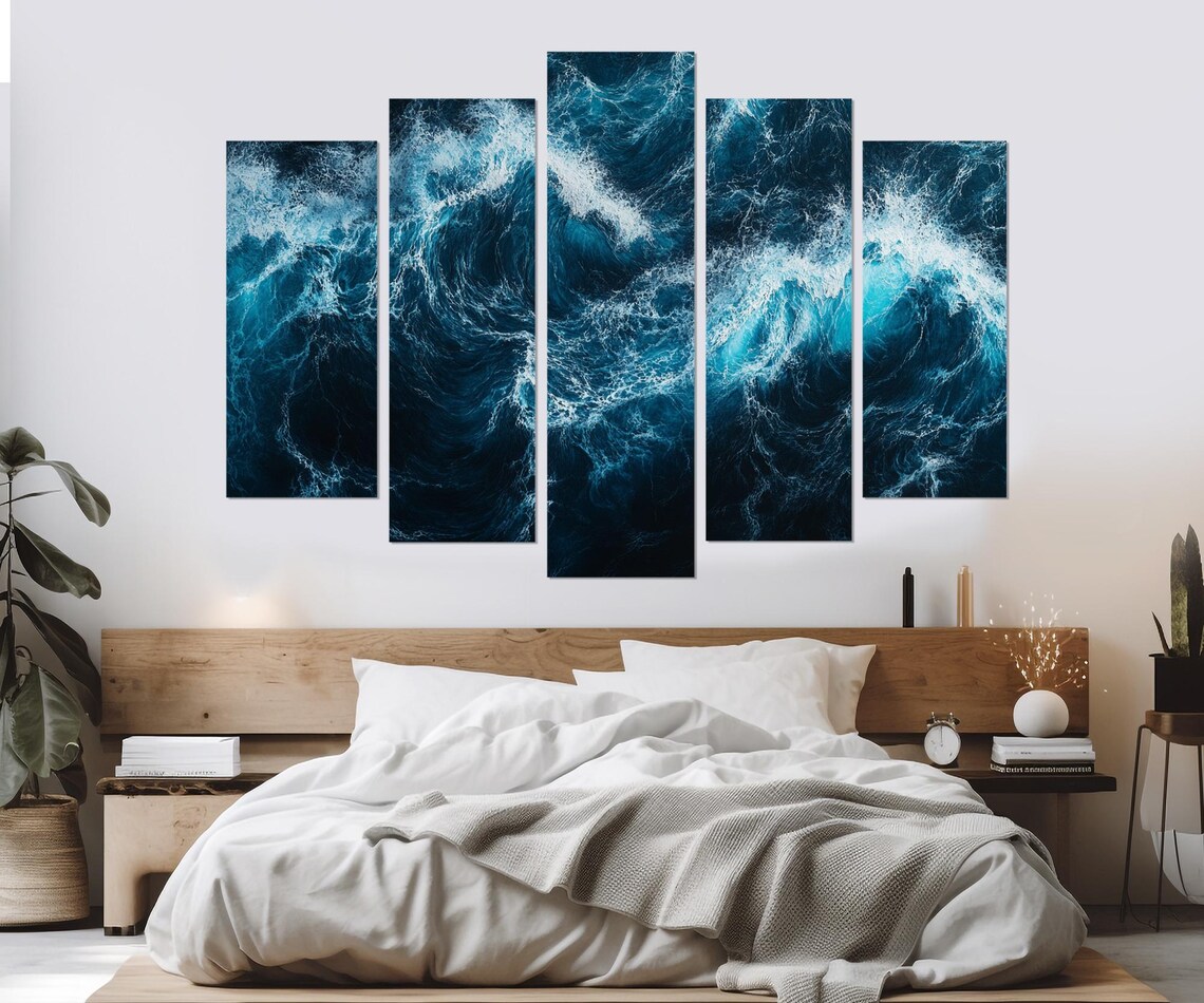 Deep Blue Ocean Waves, Coastal Wall Art Print - Image 3