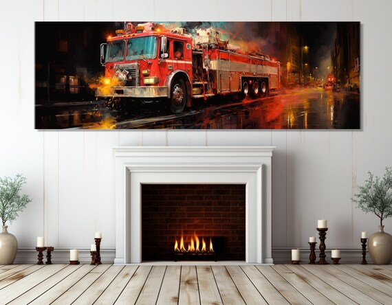 Large Fire Truck Print Fireman Gift Firefighter Wall Art Fire Truck Poster Fire Station Wall Decor Framed And Ready To Hang