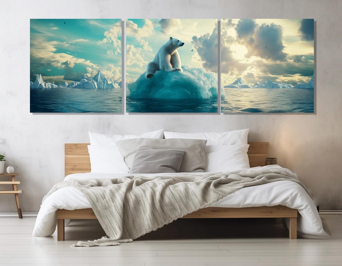 Polar Bear Sitting on Iceberg Arctic Ocean Dramatic Clouds Art Poster - Image 4