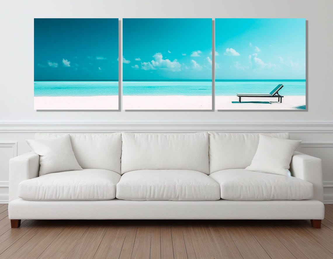 Maldives Turquoise Sea White Sand Beach Lounger Panorama Travel Poster - Image 4