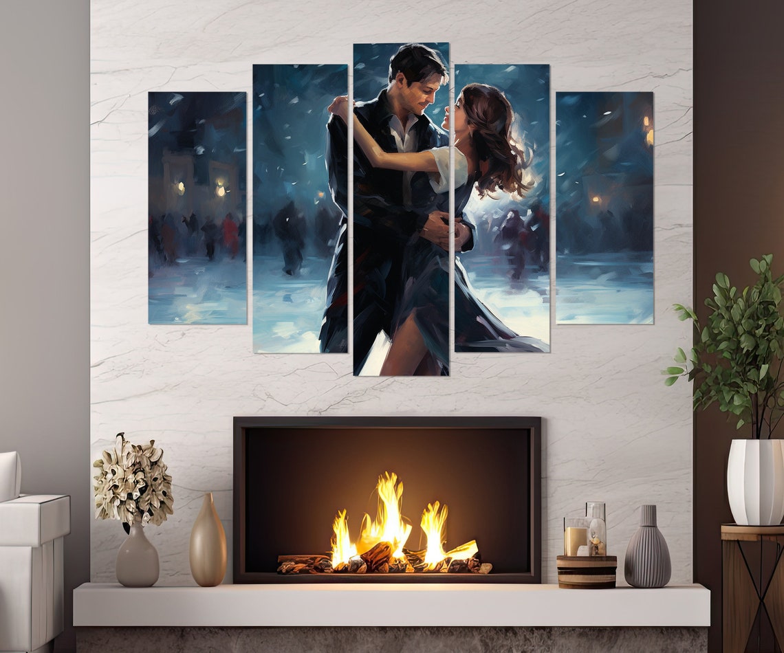 Ice Skating Couple Dancing Snowy Night Romantic Winter Art Poster - Image 3