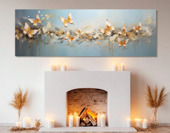 Abstract Butterflies Painting Print Soft Tones Butterfly Wall Art Neutral Colors Wall Decor Framed And Ready To Hang