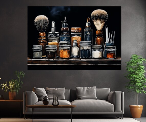 Vintage Barber Tools Painting Barbershop Wall Decor Barbershop Art Barber Gift Framed And Ready To Hang
