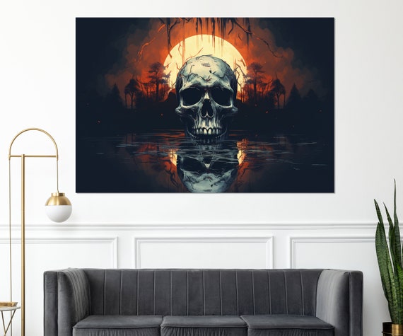 Full Moon And Skull Print Vintage Gothic Painting Dark Academia Art Gothic Wall Art Framed And Ready To Hang