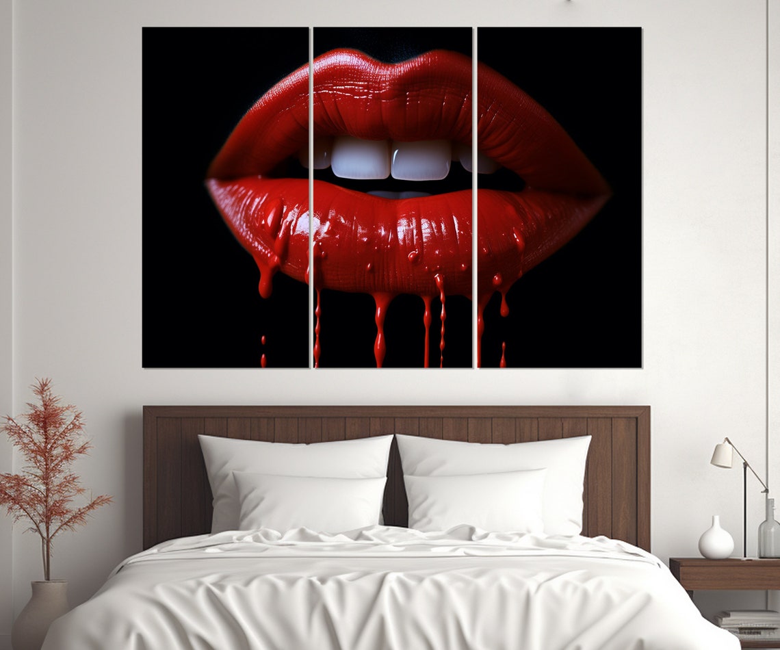 Dripping Red Lips On Black Background Bold Pop Art Beauty Wall Poster - Image 3