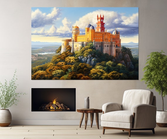 Pena Palace In Sintra Portugal Print Portugal Wall Art Pena Palace Painting Pena Palace Art Framed And Ready To Hang