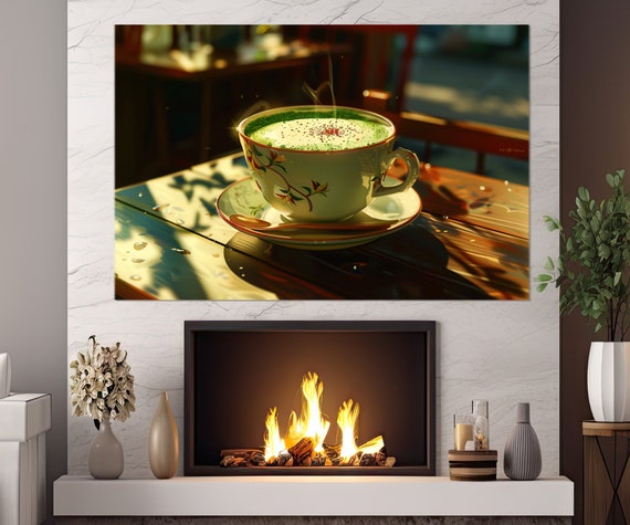 Matcha Tea Print Cup Of Tea Poster Cafe Wall Decor Tea Wall Art Green Tea Art Framed And Ready To Hang