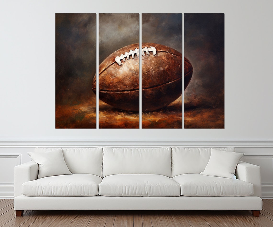 Vintage Football Ball Painting Print Retro Football Wall Art Football Wall Decor Football Player Gift Framed And Ready To Hang - Image 2