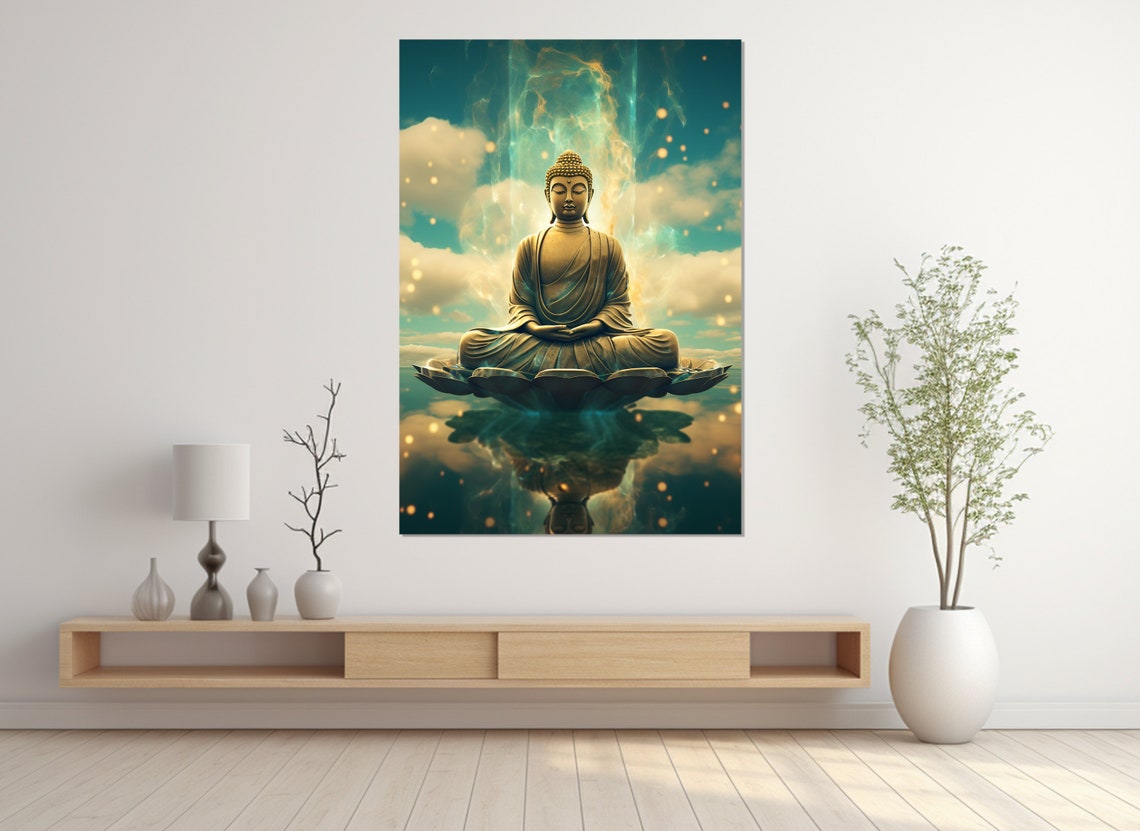 Buddha Meditating Lotus Sky Clouds Spiritual Zen Meditation Wall Art - Image 4