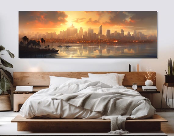 San Diego Sunset Painting Print Abstract San Diego Wall Art San Diego Wall Decor San Diego Skyline Framed And Ready To Hang