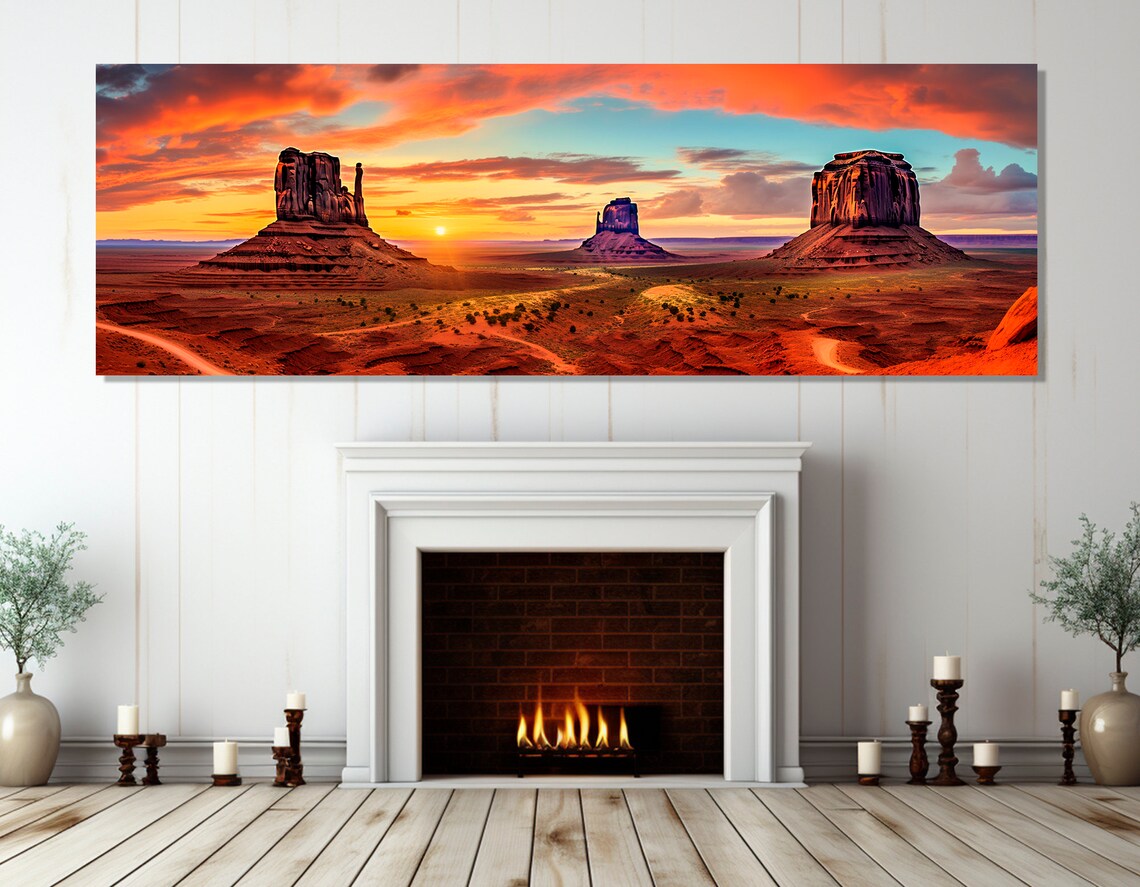 Monument Valley Sunset Red Rock Buttes Desert Panorama Travel Poster