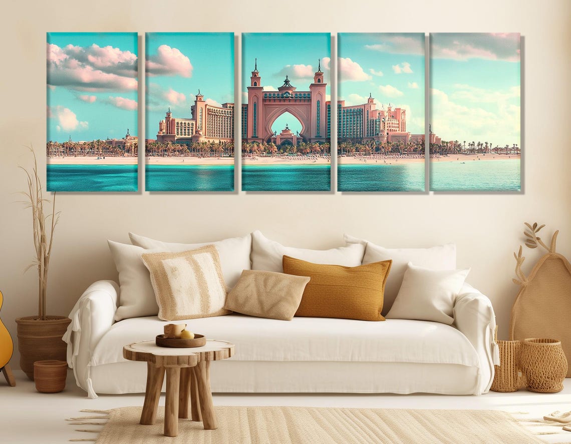 Dubai Atlantis The Palm Hotel Beach Day Triptych Panoramic Poster - Image 3