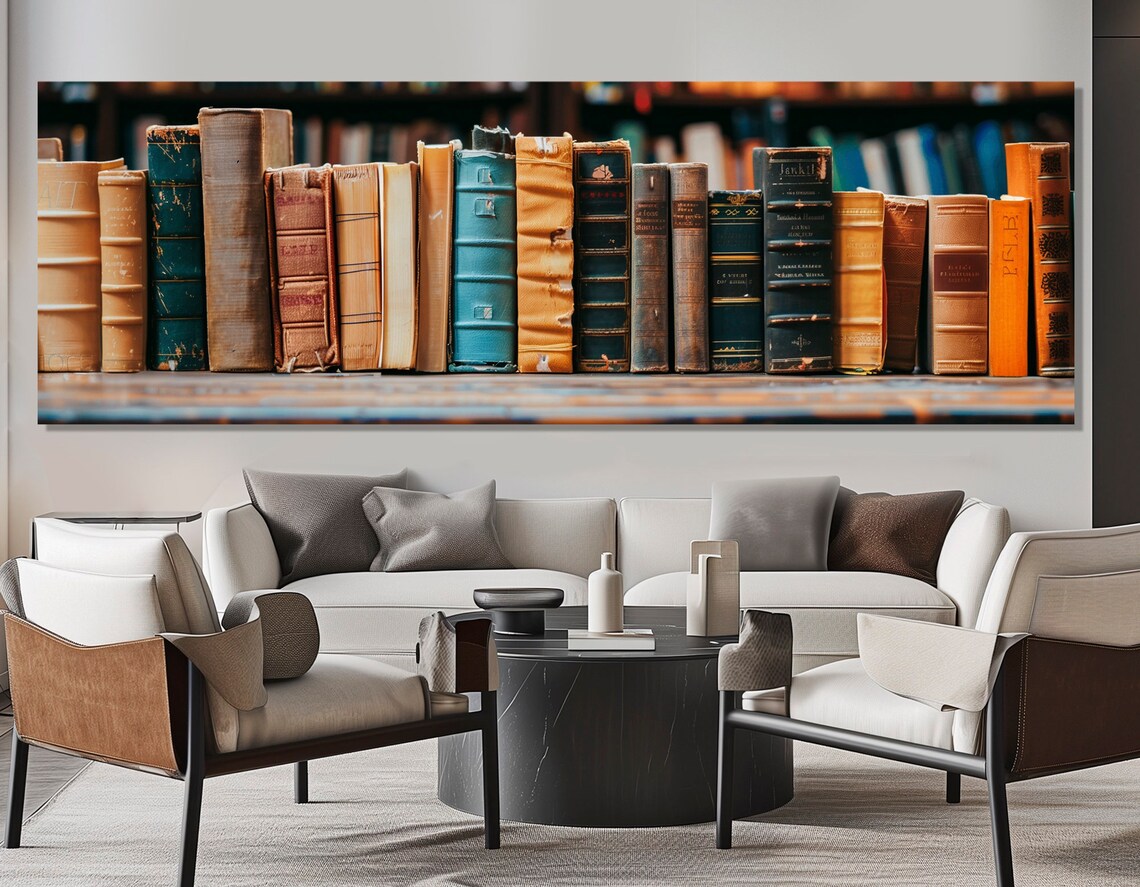 Retro Shelf of Old Books Poster, Library Wall Art - Image 4