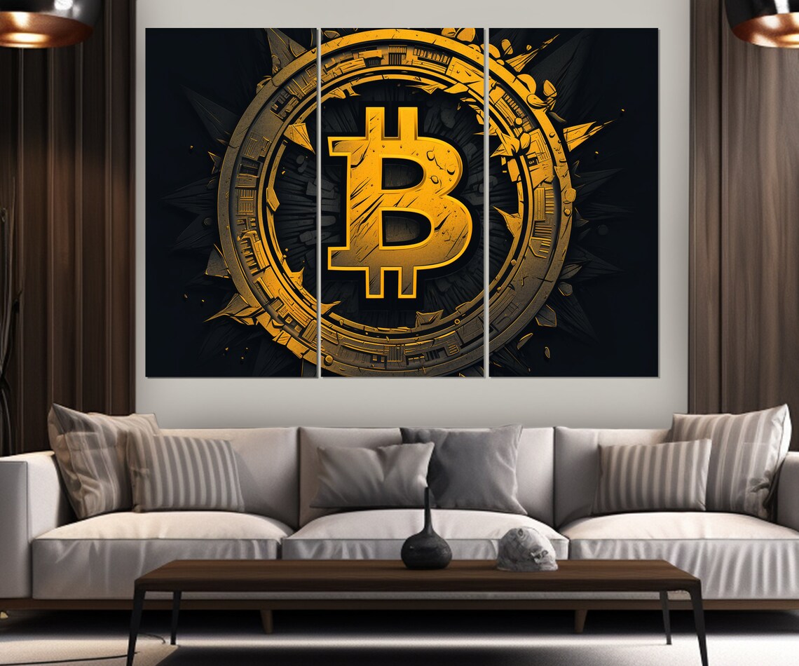 Bitcoin Wall Art Bitcoin Print Crypto Trader Gift Abstract Bitcoin Poster Crypto Wall Decor Framed Ready To Hang - Image 4