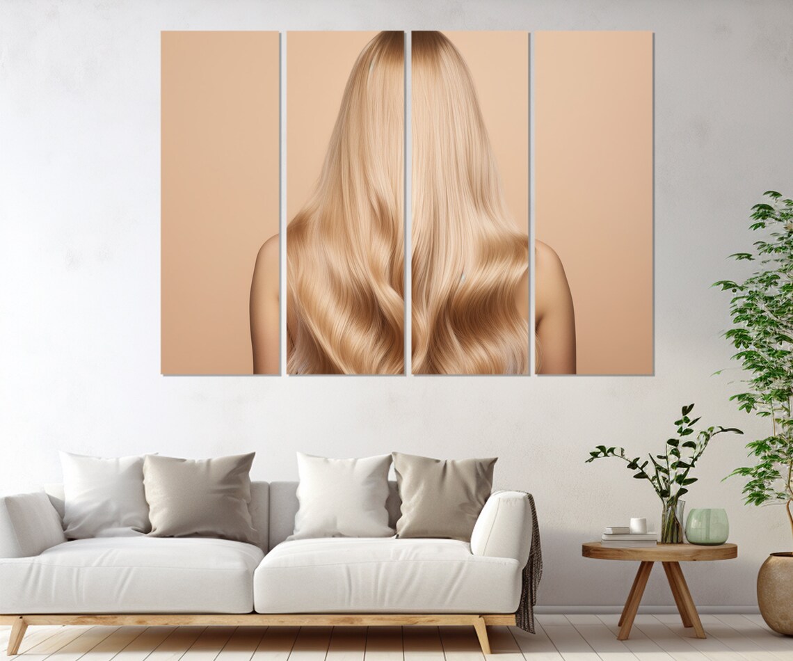 Blonde Woman Long Silky Hair Back View Beauty Salon Wall Art Poster - Image 2