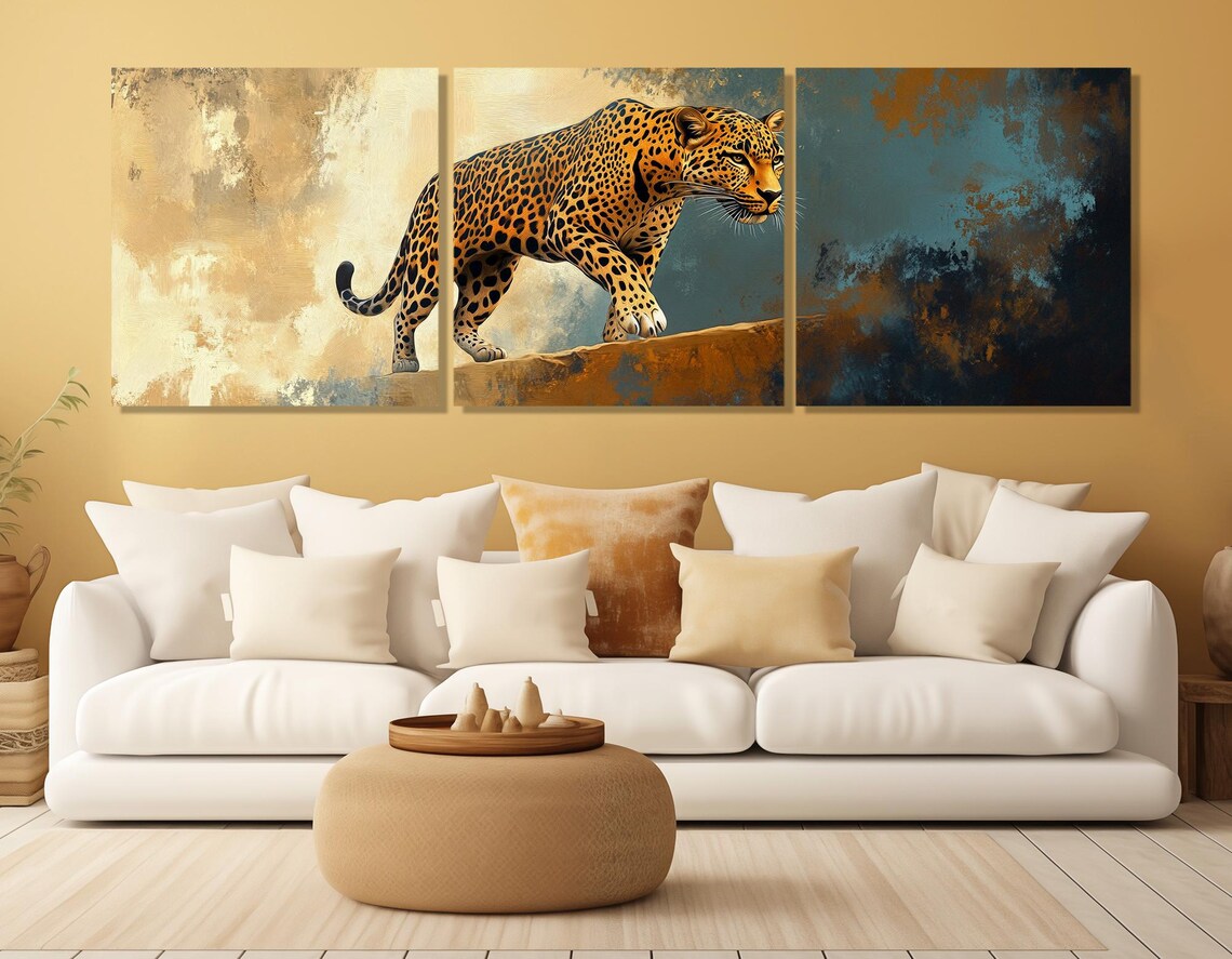 Majestic Leopard Portrait Wildlife Painting Abstract Animal Wall Poster - Image 4