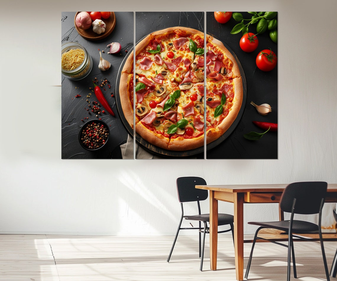 Overhead Italian Pizza Fresh Ingredients Dark Table Food Art Poster - Image 4