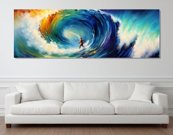 Large Surfing Wall Art Abstract Surfing Art Surfer Gift Surfing Painting Surfing Poster Framed And Ready To Hang