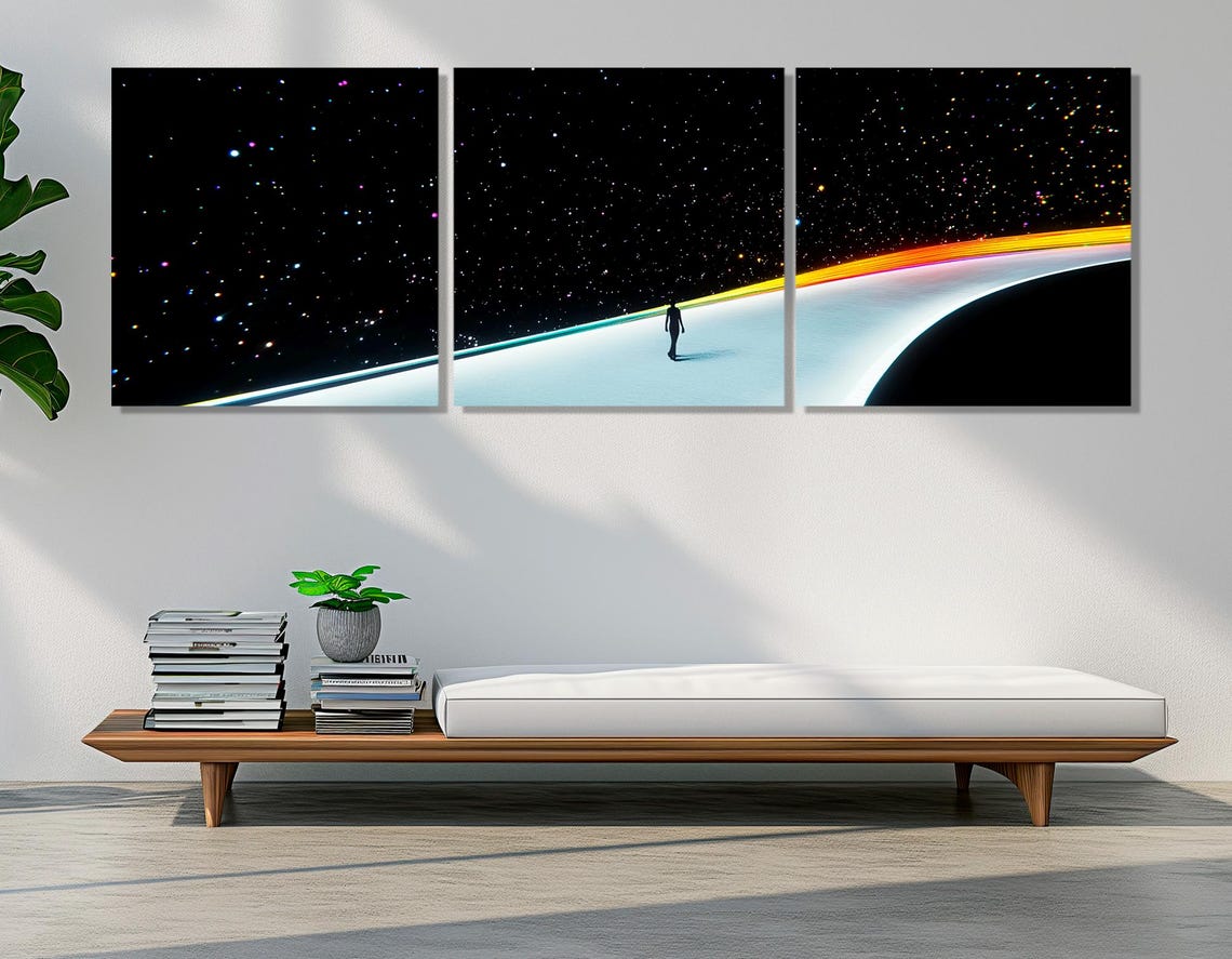 Lone Figure Glowing Path Over Starry Universe Fantasy Wall Art Print - Image 4