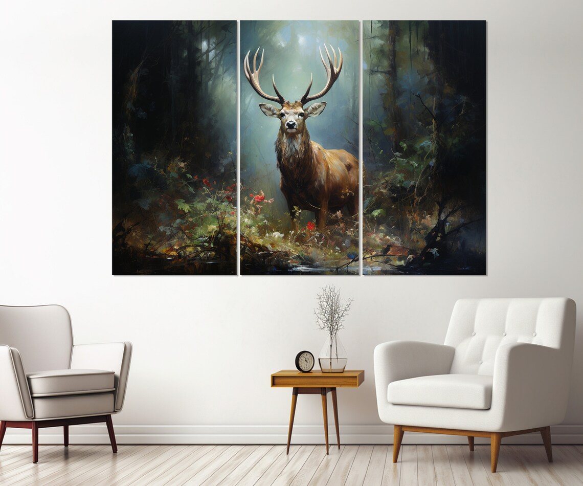 Majestic Stag Misty Forest Antlers Dappled Light Nature Wall Art Poster - Image 3