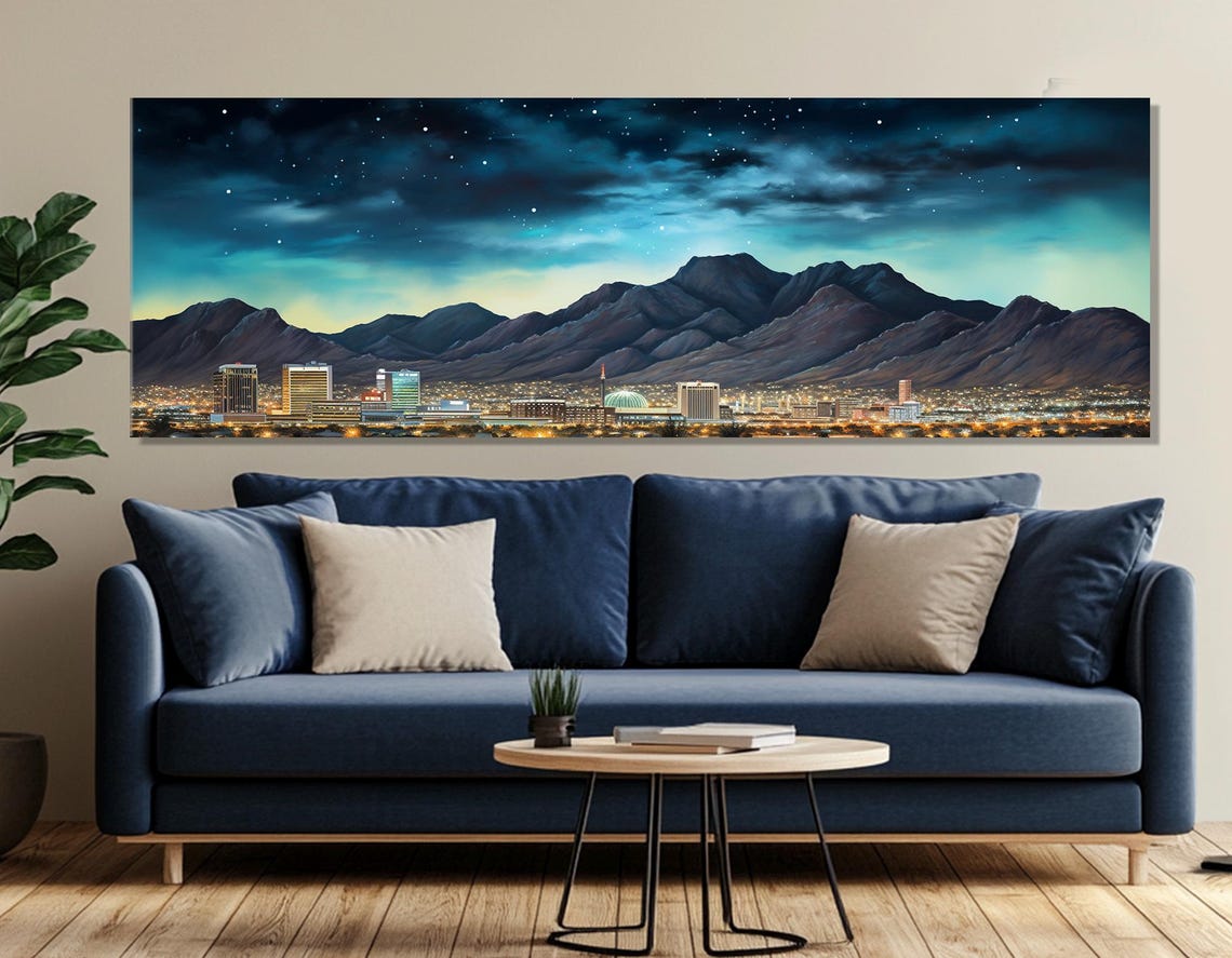 El Paso Skyline At Night Under Starry Desert Sky With Mountains Poster - Image 3