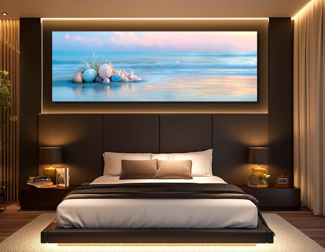 Pastel Seashells On Beach Sunset Soft Tones Ocean Shore Poster - Image 4