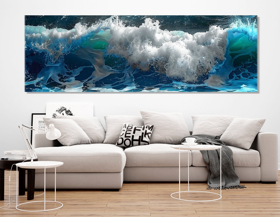 Deep Blue Ocean Wave Crashing Foam Close Up Dramatic Sea Wall Art