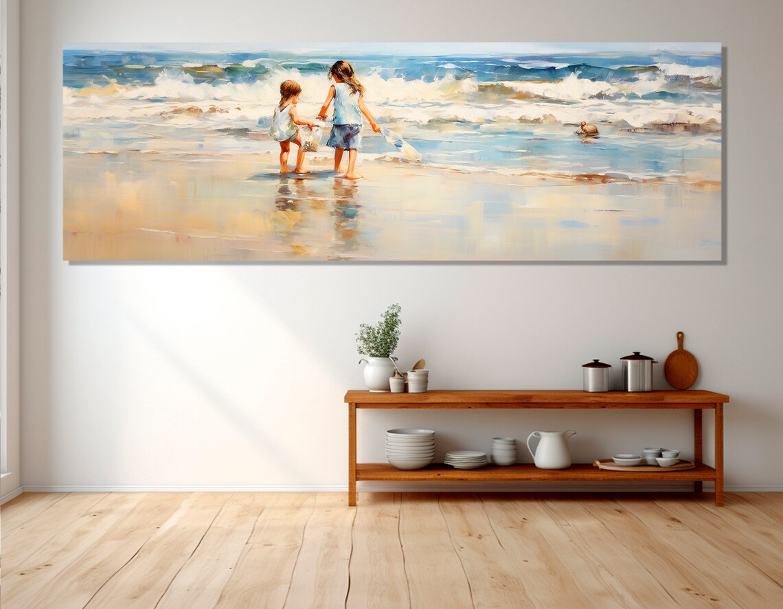 Kids On The Beach Art Print, Beach Room Decor For Kids
