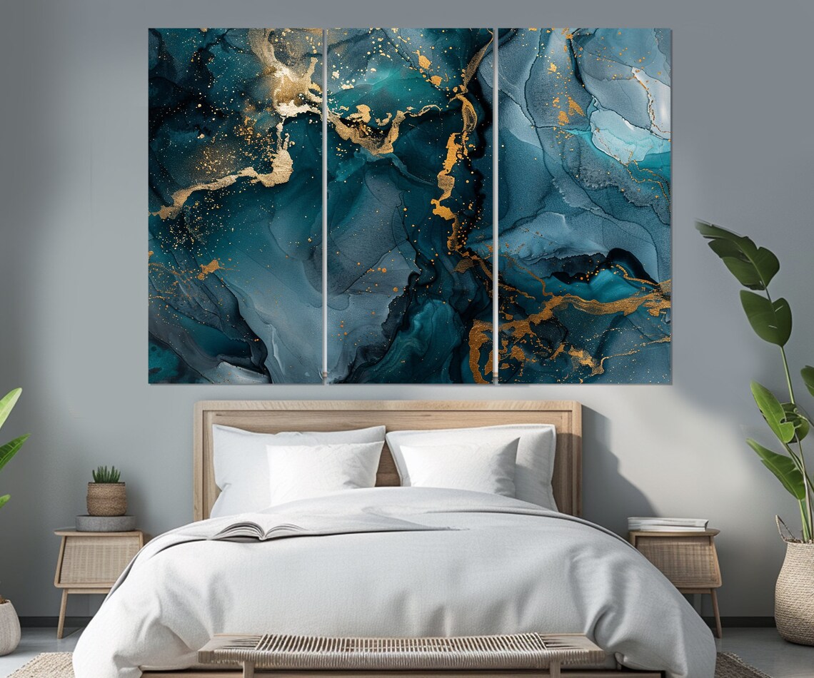 Blue Marble Abstract Wall Art Print, Contemporary - Image 4
