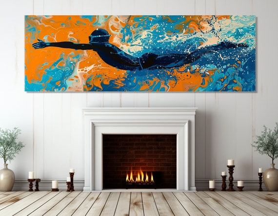 Abstract Swimmer Painting Print Pop Art Swimming Wall Art Swimming Print Swimmer Gift Framed And Ready To Hang