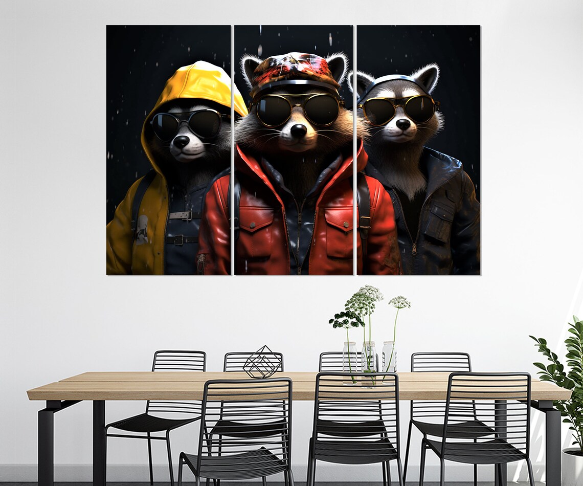 Cool Raccoons in Leather Jackets Sunglasses Funny Teen Room Art Poster - Image 4