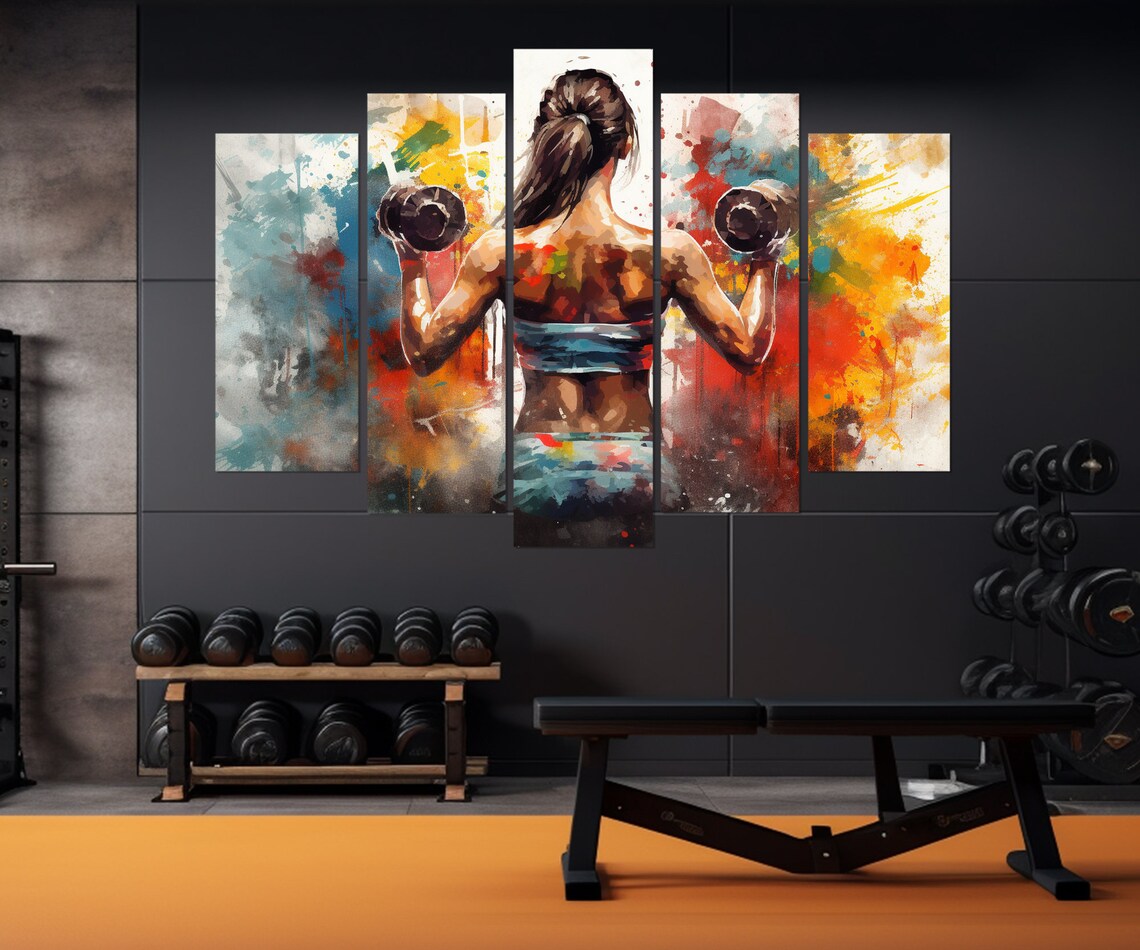 Girl With Dumbbells, Women's Gym Workout Art Print - Image 4