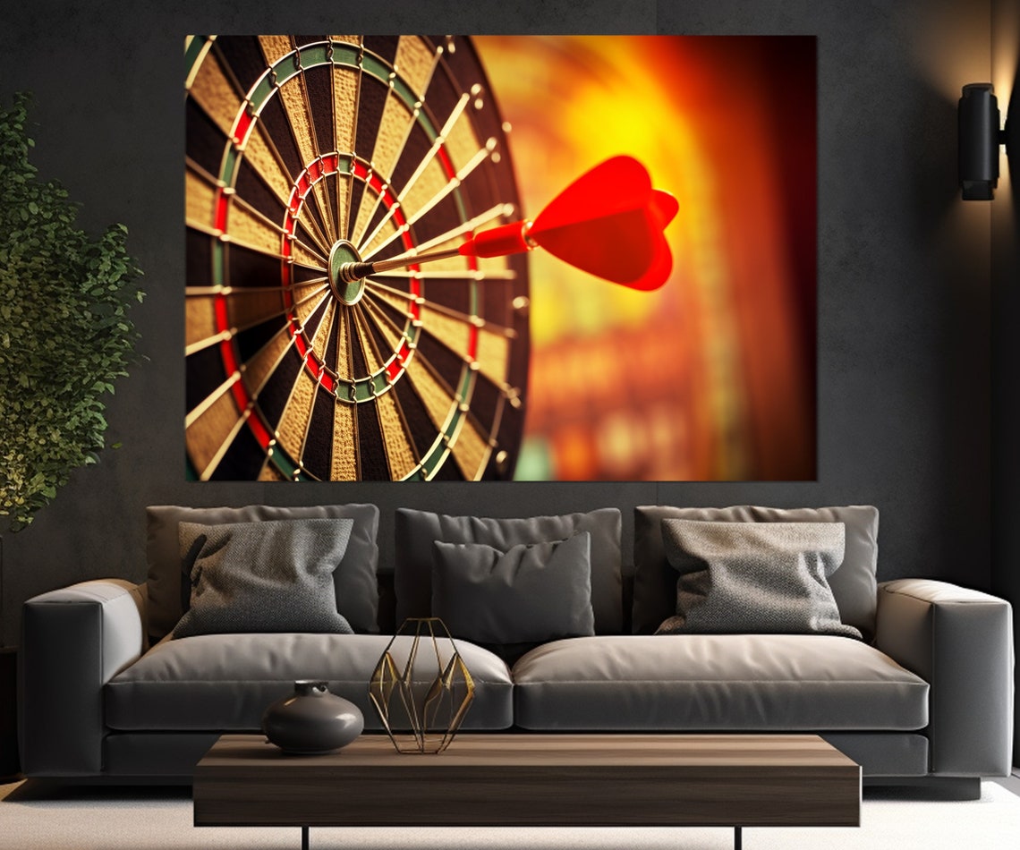Red Dart Bullseye Close Up Fiery Background Sports Wall Art Poster
