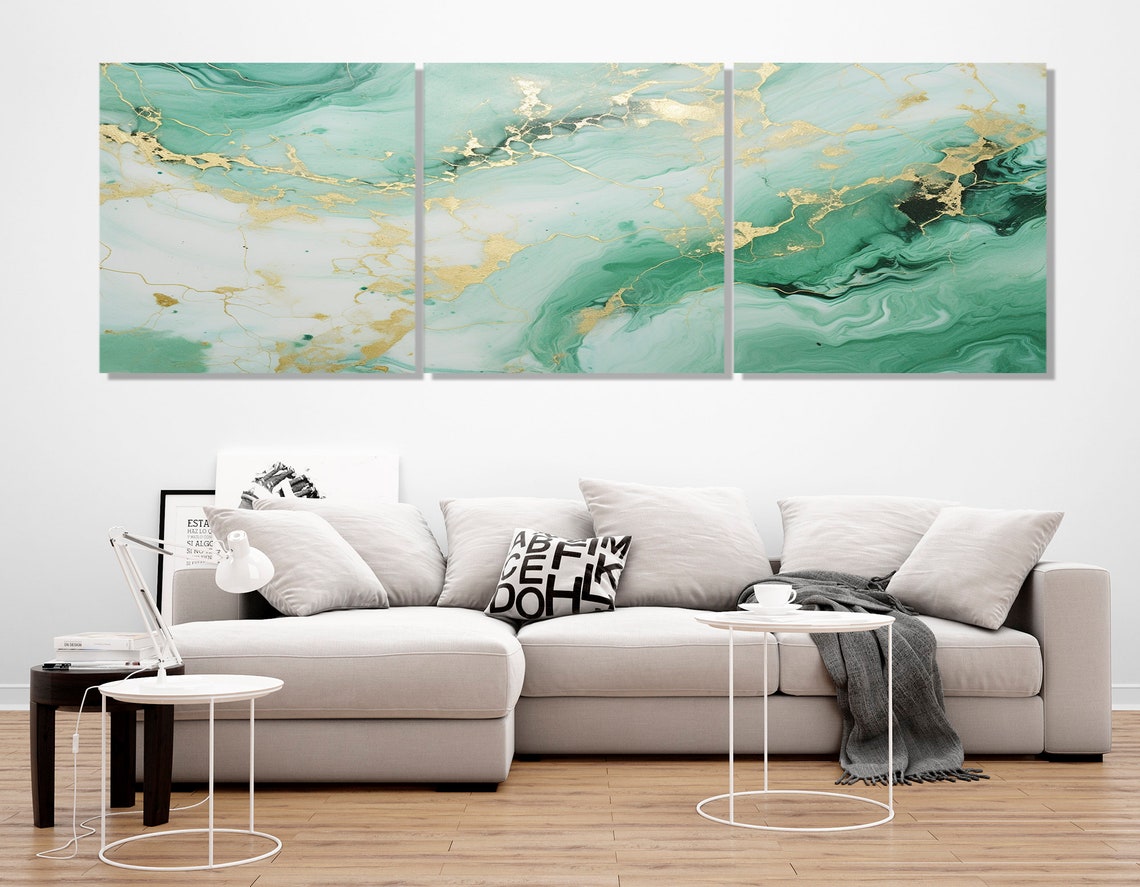 Emerald Green Marble Gold Veins Abstract Luxury Modern Wall Art Poster - Image 3