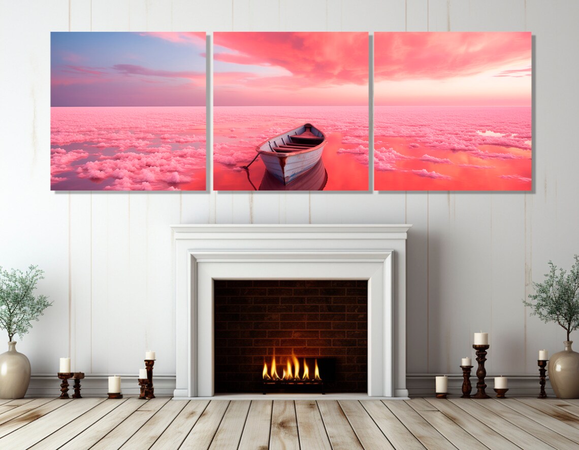 Pink Lake Retba Senegal Wooden Boat Dreamy Pink Water Travel Poster - Image 2