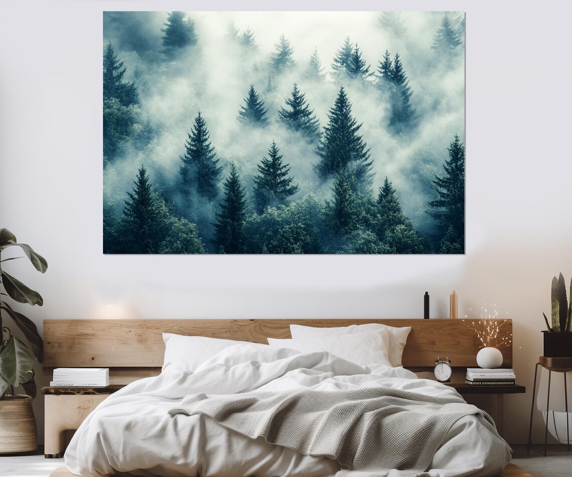 Misty Forest Landscape Art Print, Foggy Forest - Image 3