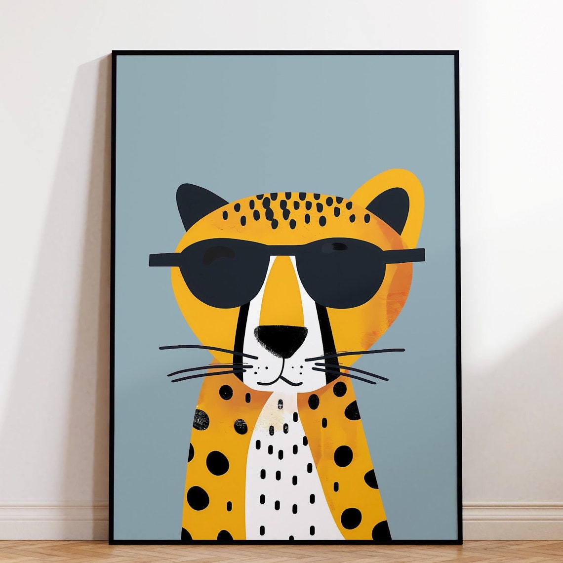Cheetah Print Blue Boys Room Decor Nursery Wall Art Gender Neutral Animal Print Eclectic Playroom Decor
