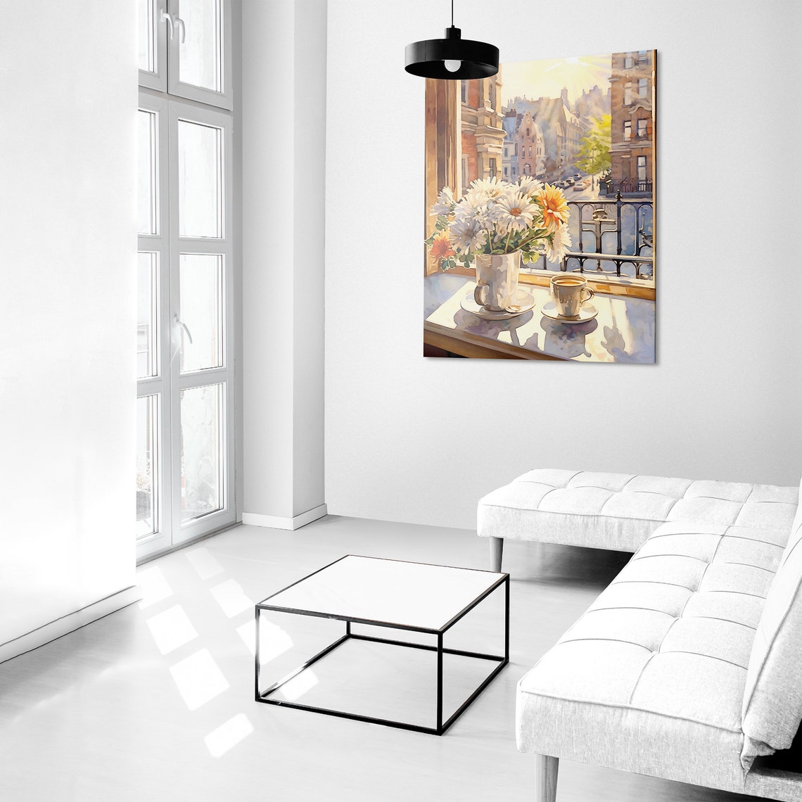 Parisian Balcony Morning Coffee With Daisies Watercolor Poster