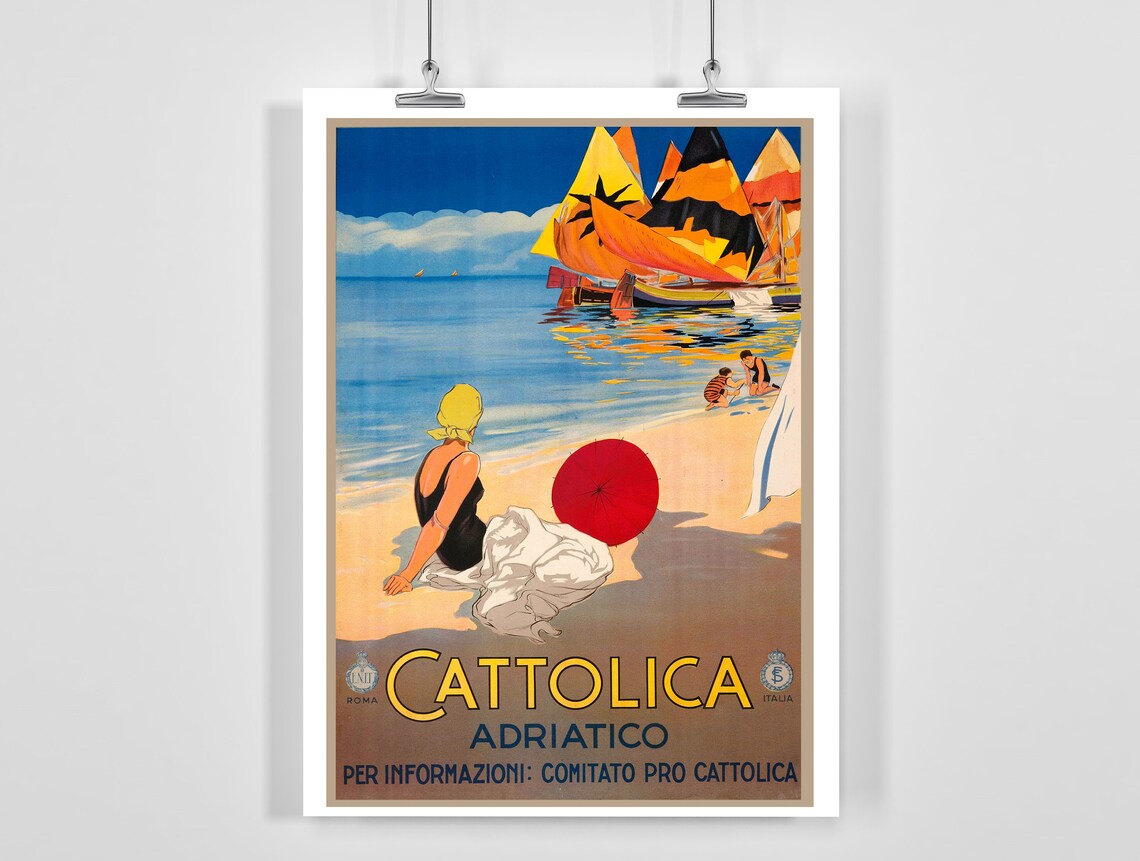 Cattolica Adriatico Vintage Italian Beach Resort Travel Poster
