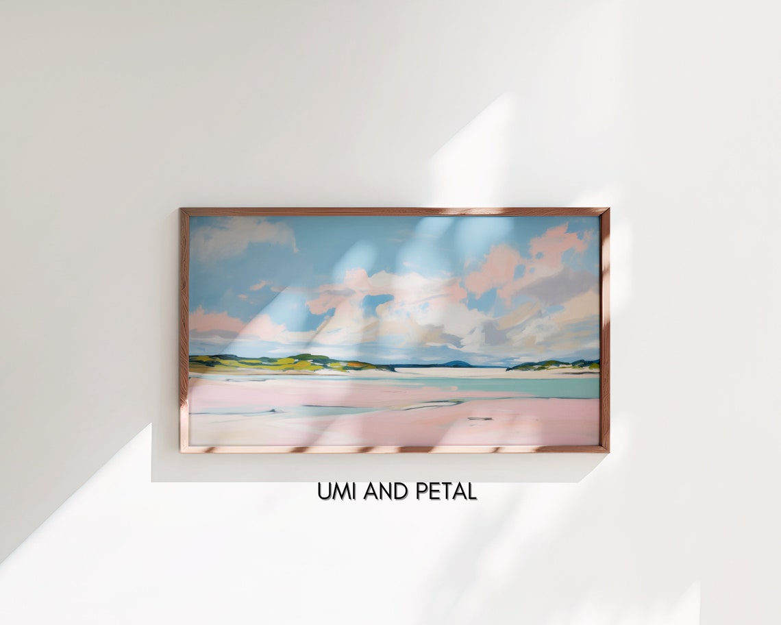 Pastel Pink Sand Beach Abstract Seascape Oil Painting Coastal Poster - Image 3
