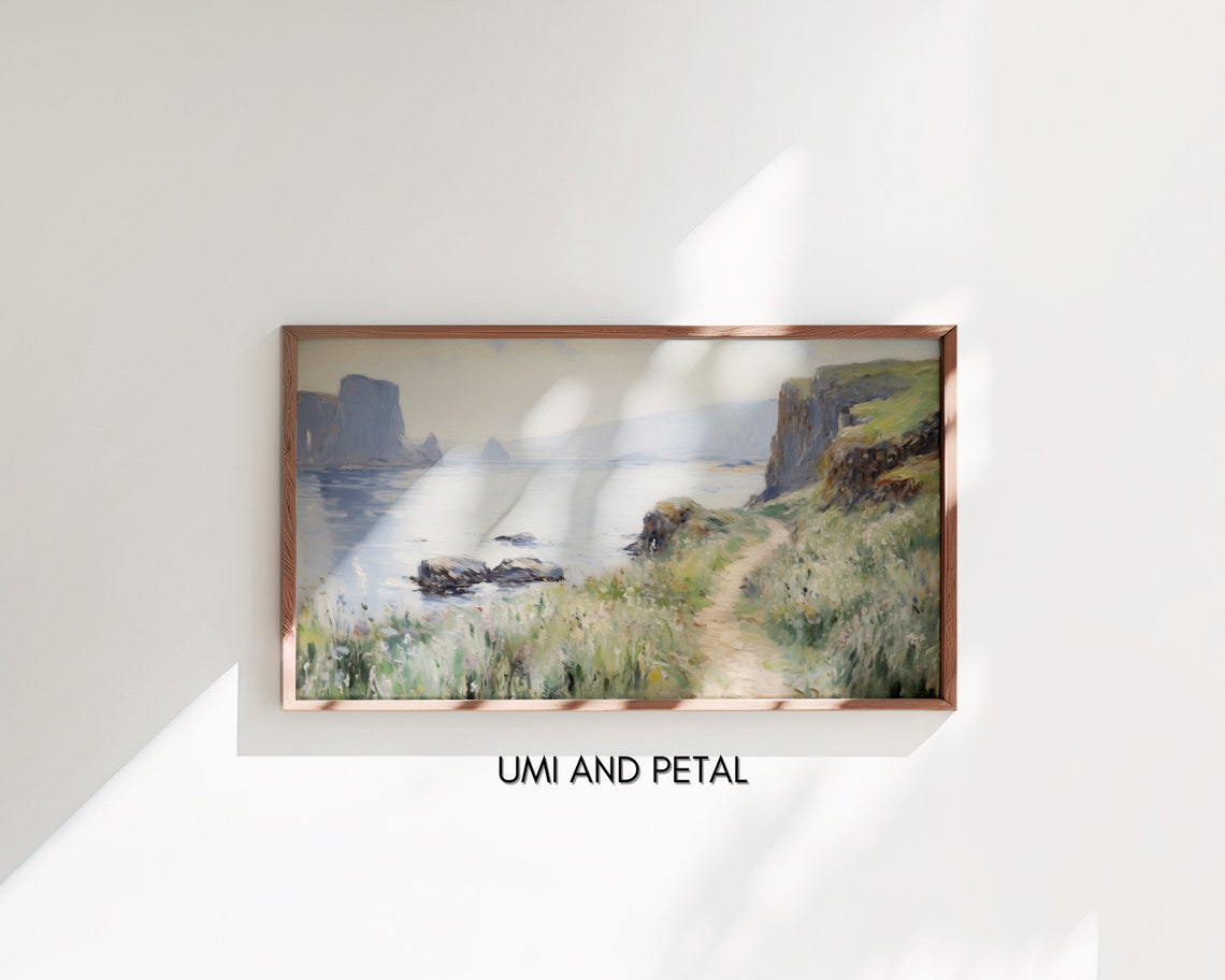 Coastal Cliff Path Meadow Impressionist Seaside Oil Painting Poster - Image 3