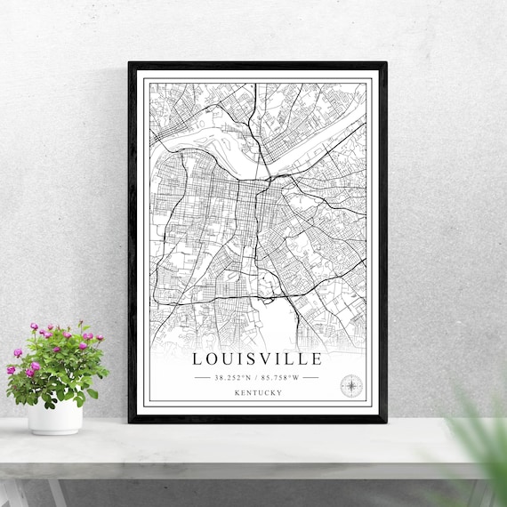 Louisville Kentucky City Map Minimalist Black And White Wall Art