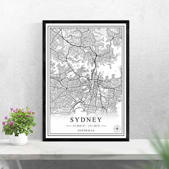 Sydney Australia Black and White Minimalist City Map Art Poster