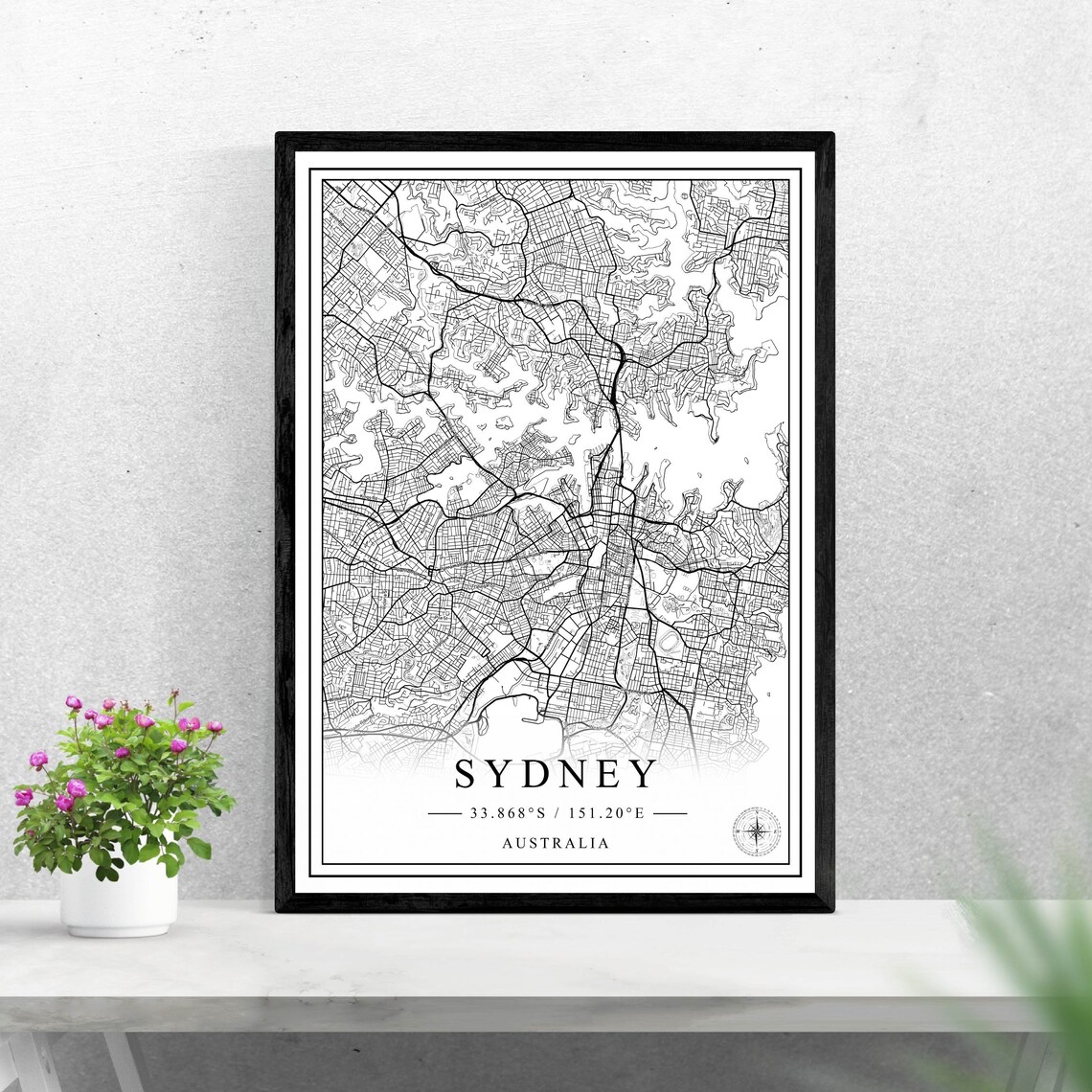 Sydney Australia Black and White Minimalist City Map Art Poster
