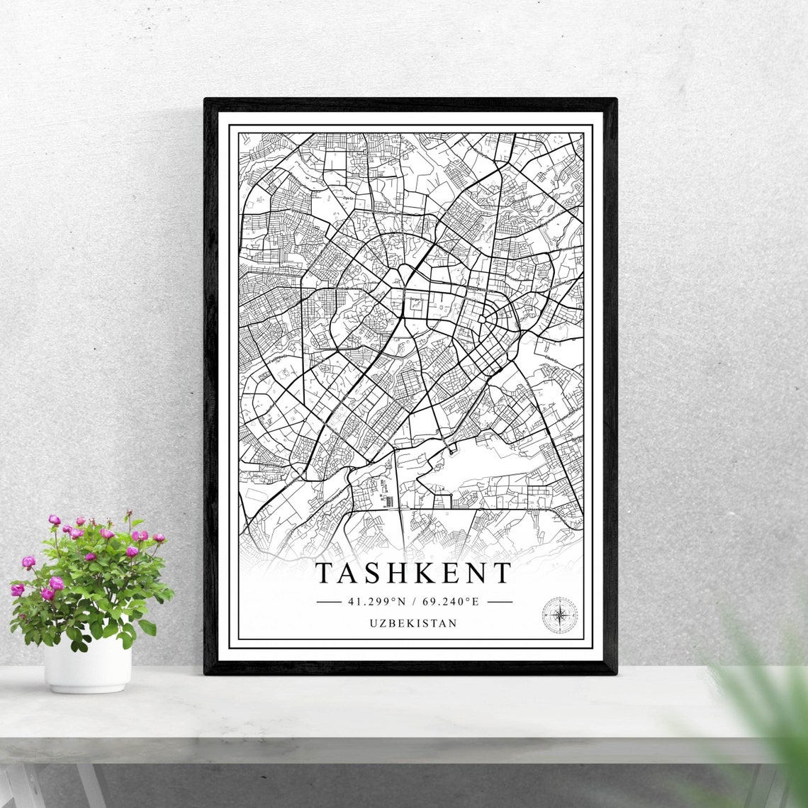 Tashkent Uzbekistan Minimalist Black And White City Map Poster